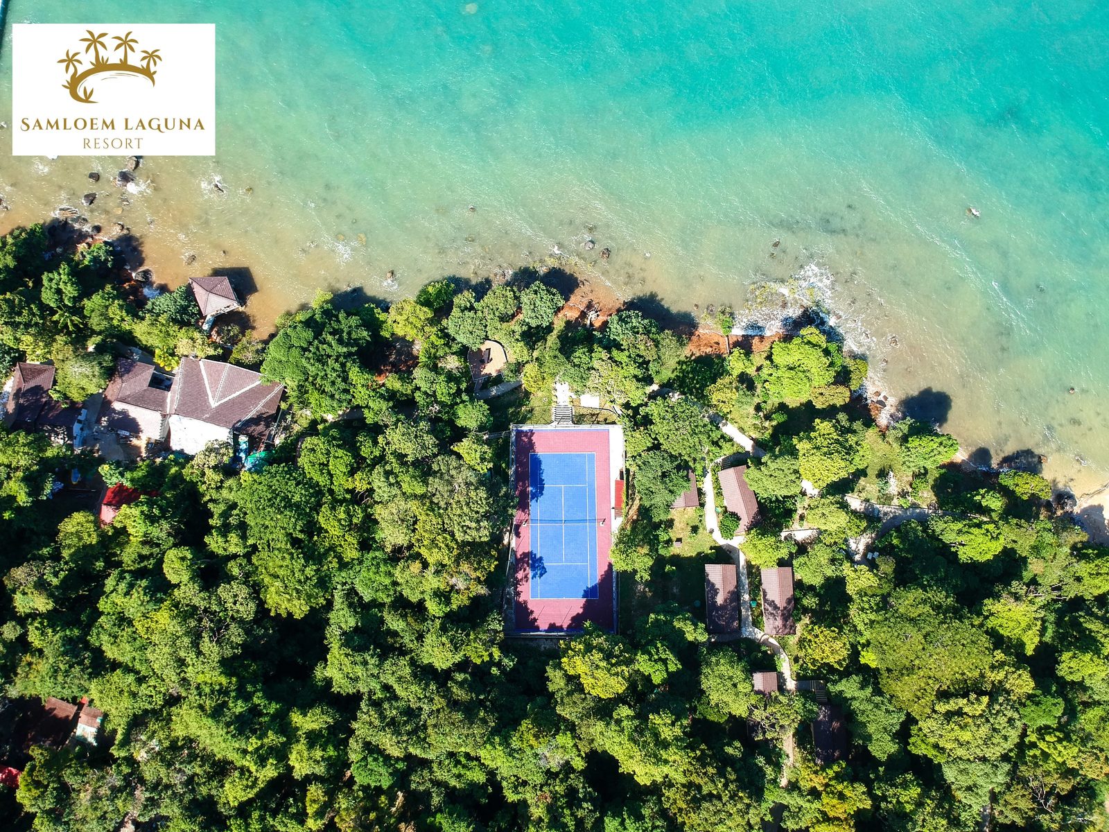 Aerial view of the shoreline, greenery, and facilities at the Cambodia Retirement Circle property